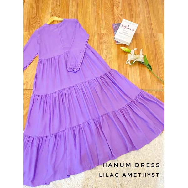 Hanum dress premium / dress polos / dress busui / gamis busui / dress rayon twill / dress hitam polos / BISACOD-LILAC AMETIS