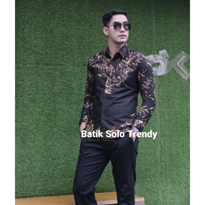 AKAR HITAM KEMEJA / BAJU BATIK LENGAN PANJANG LAPIS TRIKOT KAIN HALUS MURAH