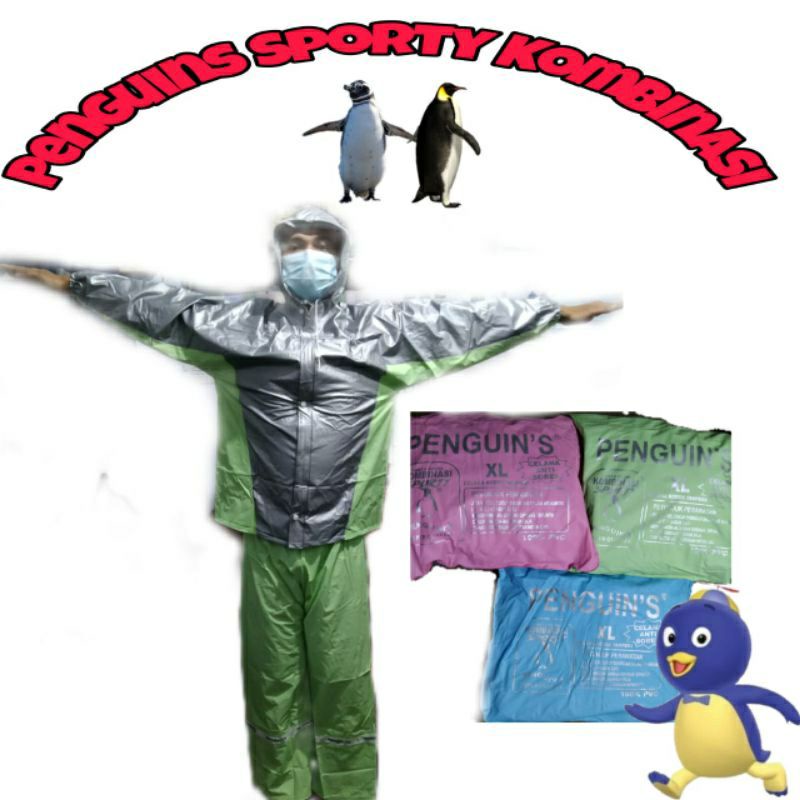 jas hujan / mantel pinguin kombinasi Sporty jaket celana 100% original pinguin.