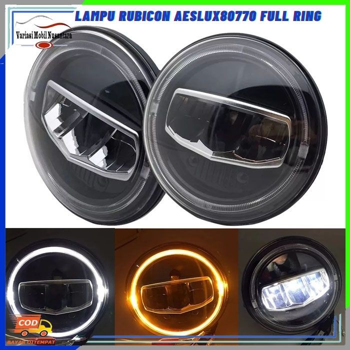 Lampu Led Headlamp Utama Depan Full Ring Variasi Mobil Jeep Wrangler Rubicon