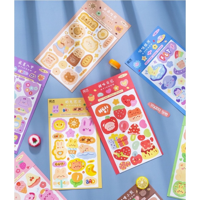 

2 pcs aesthetic cute korean deco stickers animals stiker lucu korea journalling scrapbooking