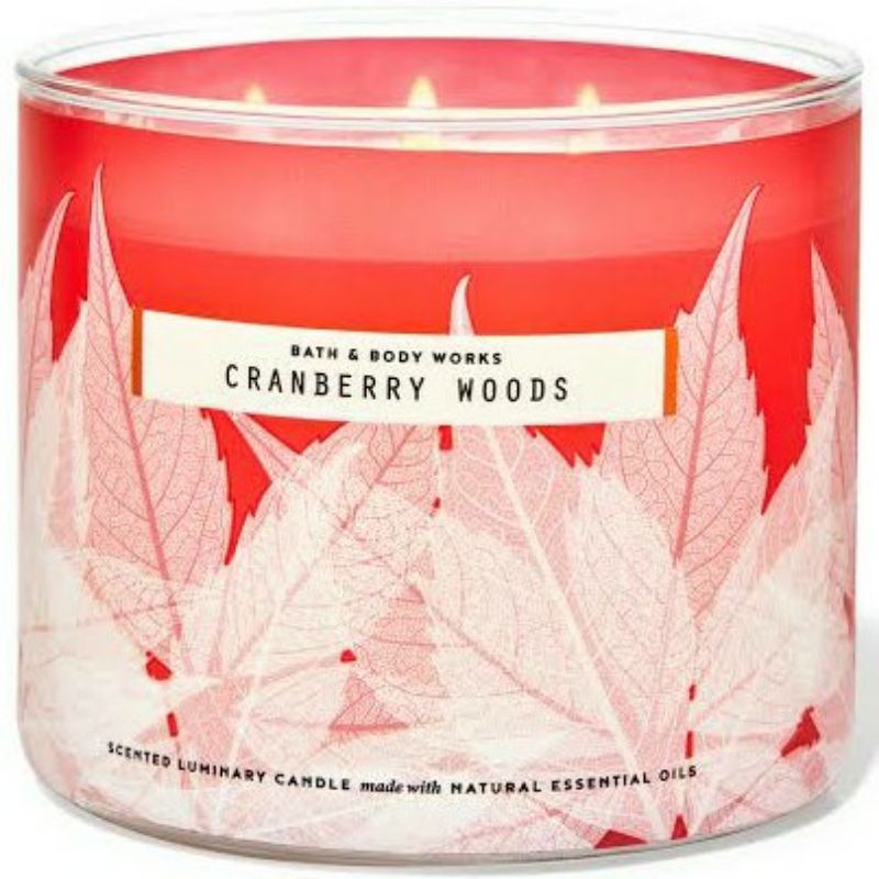 BATH AND BODY WORKS BBW CRANBERRY WOODS 3 WICK SCENTED CANDLE MADE WITH ESSENTIAL OILS 411 G