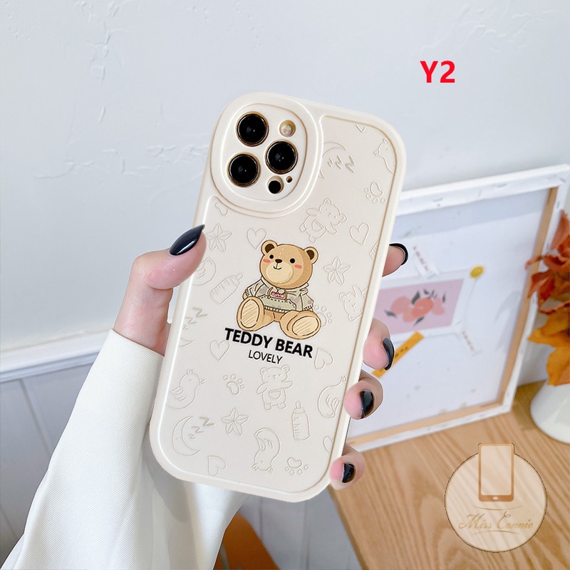 IPHONE Casing Ponsel Pasangan Warna Solid Kompatibel Untuk Iphone7 8 Plus 6 6s 11xr 12 13 11 14 Pro MAX XS MAX X SE 2020lucu Teddy Bear Lembut TPU Penutup Belakang