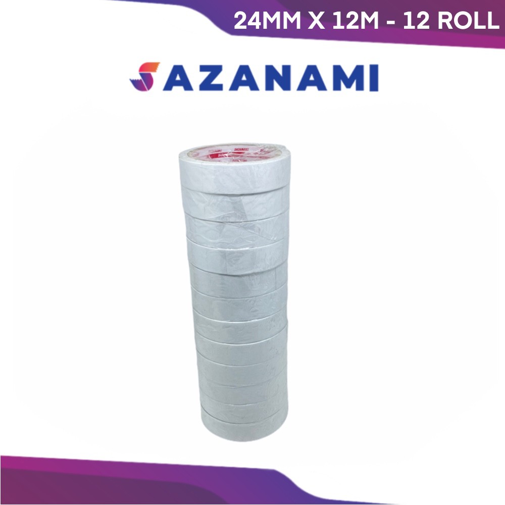 

DOUBLE TAPE 1" 24MM x 12 M DOUBLETAPE KERTAS PUTIH SAZANAMI ISI 12ROL