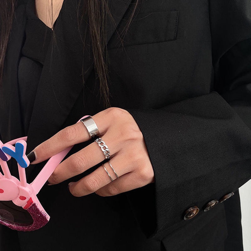 [Ready Stock] 3 Pcs/set Cincin Wanita Pria Korea ins Ring Silver Gaya Punk Hip Hop Unisex Aksesoris Jewelry Fashion Murah Hadiah Ulang Tahun COD