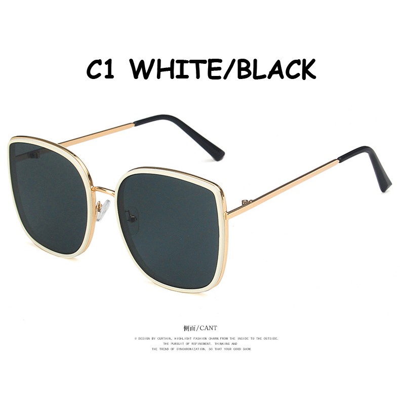 Korea Bibi Square Fashion Retro Logam Bingkai Kacamata Wanita UV400-C1 WHITE/BLACK