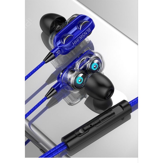 4 core Handsfree Headset Earphone 4D Bass + Mic dan Kontrol Volume 4 core Speaker jack 3,5 MM