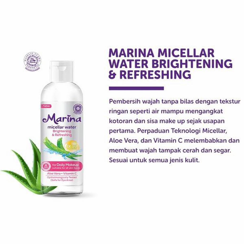 ❤ UNDER100 ❤ MARINA Micellar Water Brightening &amp; Refreshing | Purifying &amp; Softening | 90ml | Pembersih Make Up Waterproof | BPOM