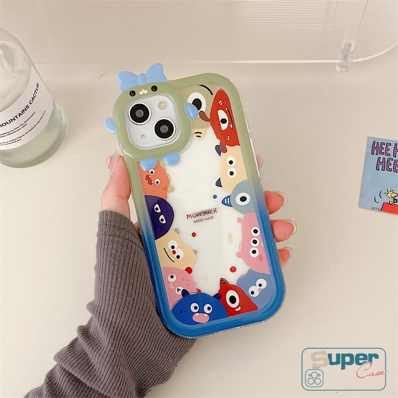 Cute Monsters Case Samsung A50 A14 A50s A30s A04 A04E A12 A32 A52 A53 A13 A03 A04s A03s A22 A51 A23 A52s A31 A21s M32 A33 A73 A02s A11 A71 A53 Kotak Lensa 3D Bow Little Monster Lembut