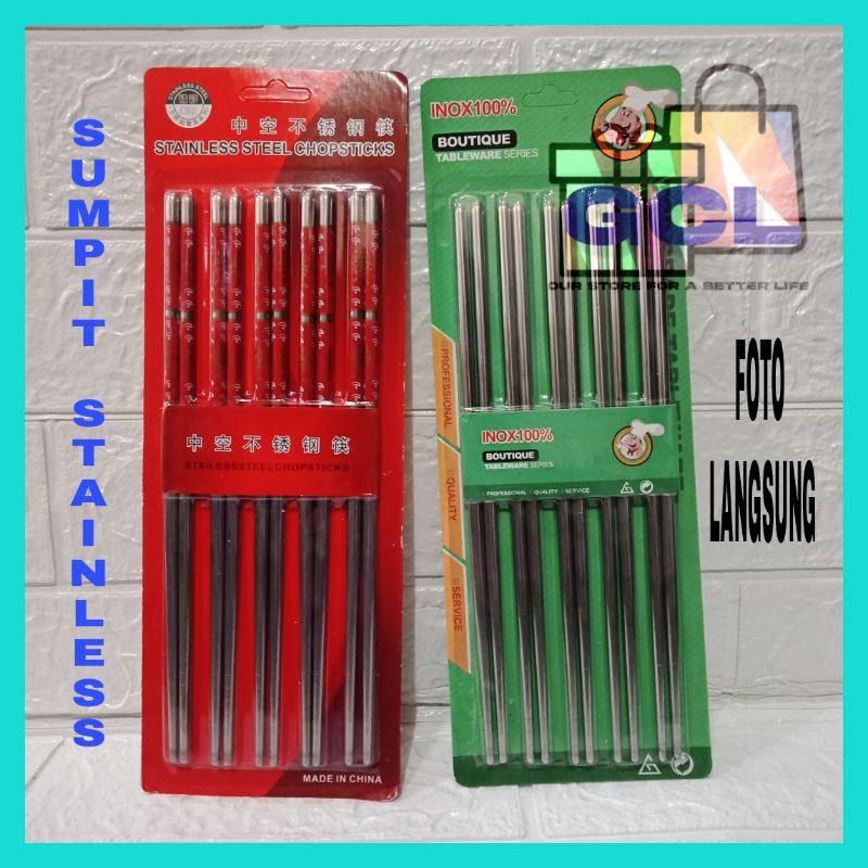 SUMPIT MAKAN, SUMPIT STAINLESS STEEL,  SUMPIT KOREA, SUMPIT JEPANG ISI 10 PCS,TEBAL BERMOTIF ELEGAN