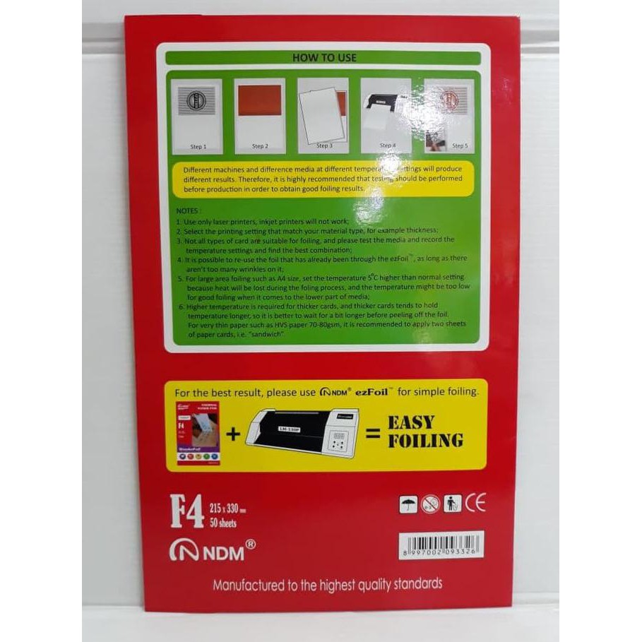 

Termurah Ndm Thermal Toner Foil Warna Emas F4 (Pak Isi 50 Lembar) Offic
