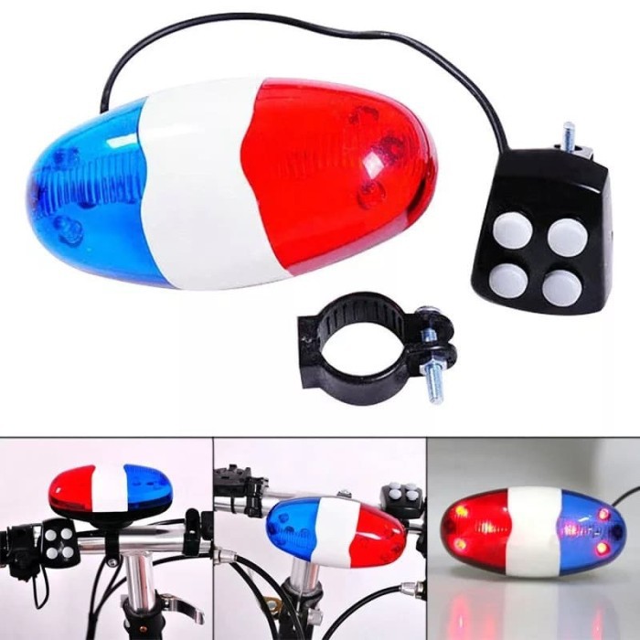 Klakson / Bel Sepeda Sirine Polisi 4 Suara + Lampu Sepeda 6 LED