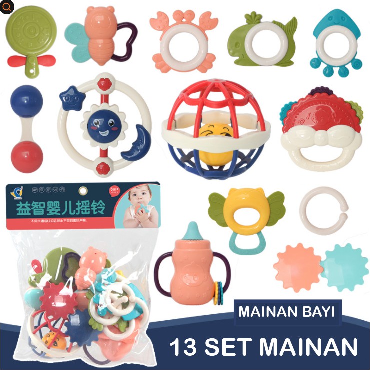 Rattle Teether Toys Box 6in1 | Set Mainan Bayi | Gigitan Bayi | Mainan Bayi 6 bulan BPA Free