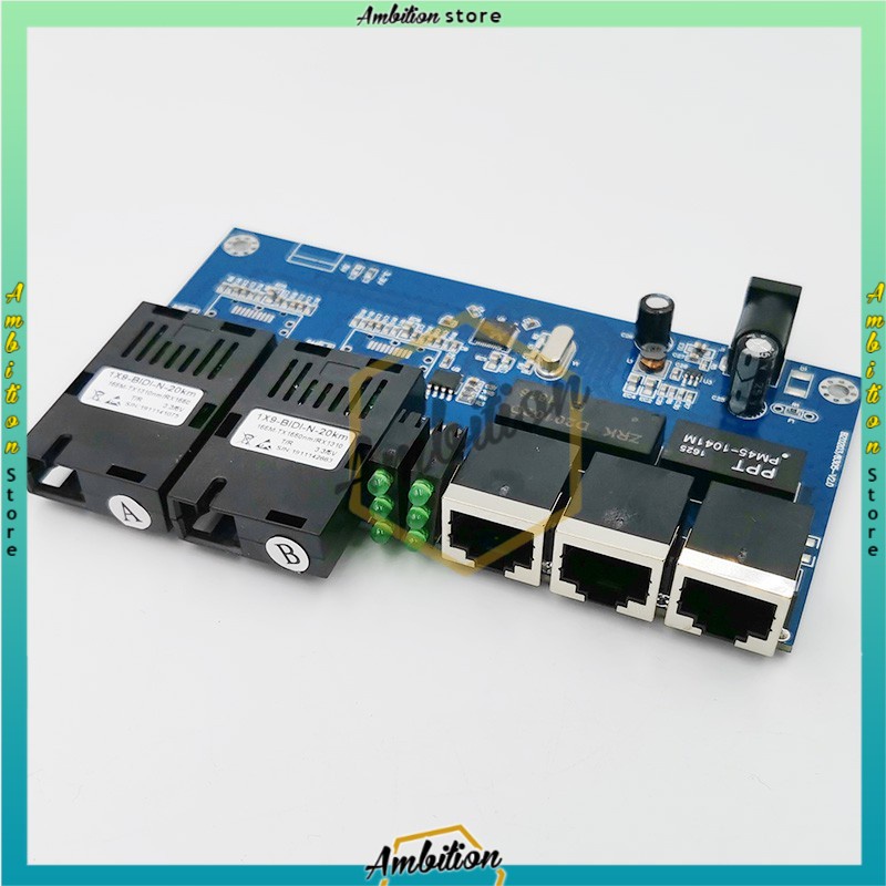 [BISA COD] Switch PCB Board Ethernet 20km Single Mode 3 RJ45 And 2 SC Fiber 10 / 100M PCBA