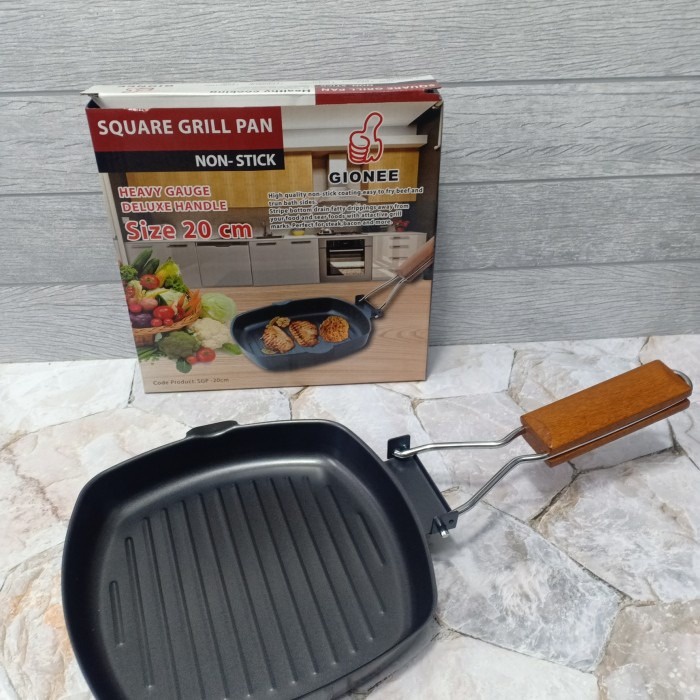 Anti Lengket Square Grill Pan 20 Cm Teflon Wajan BBQ Bakaran Sate Serbaguna - Wajan Lipat Serbaguna Teflon Panggangan Steak