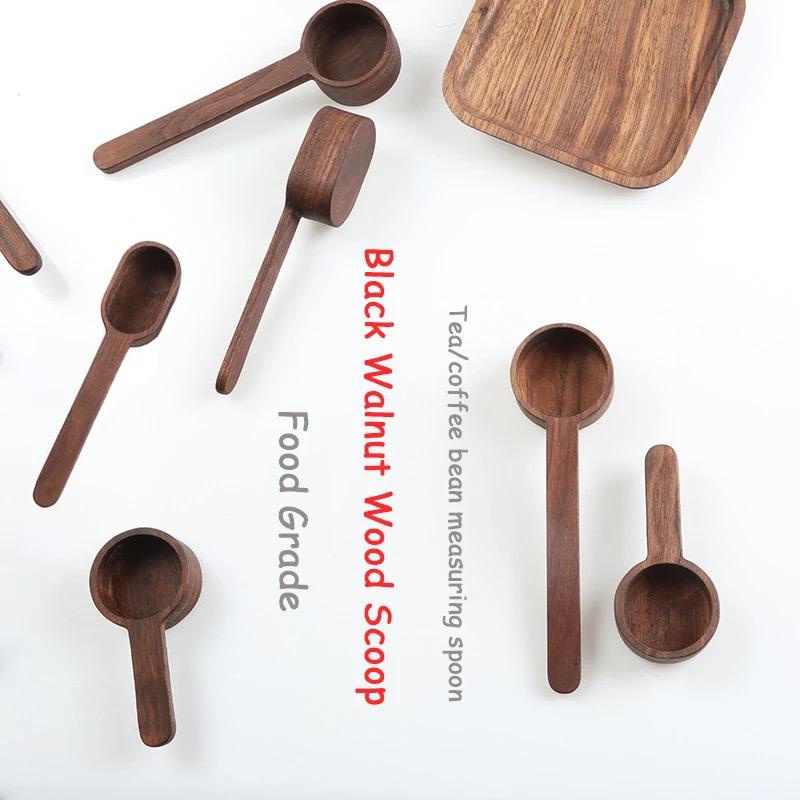 multifunction wooden coffee measuring spoon black walnut / sendok takar kayu serbaguna kopi gula bubuk susu