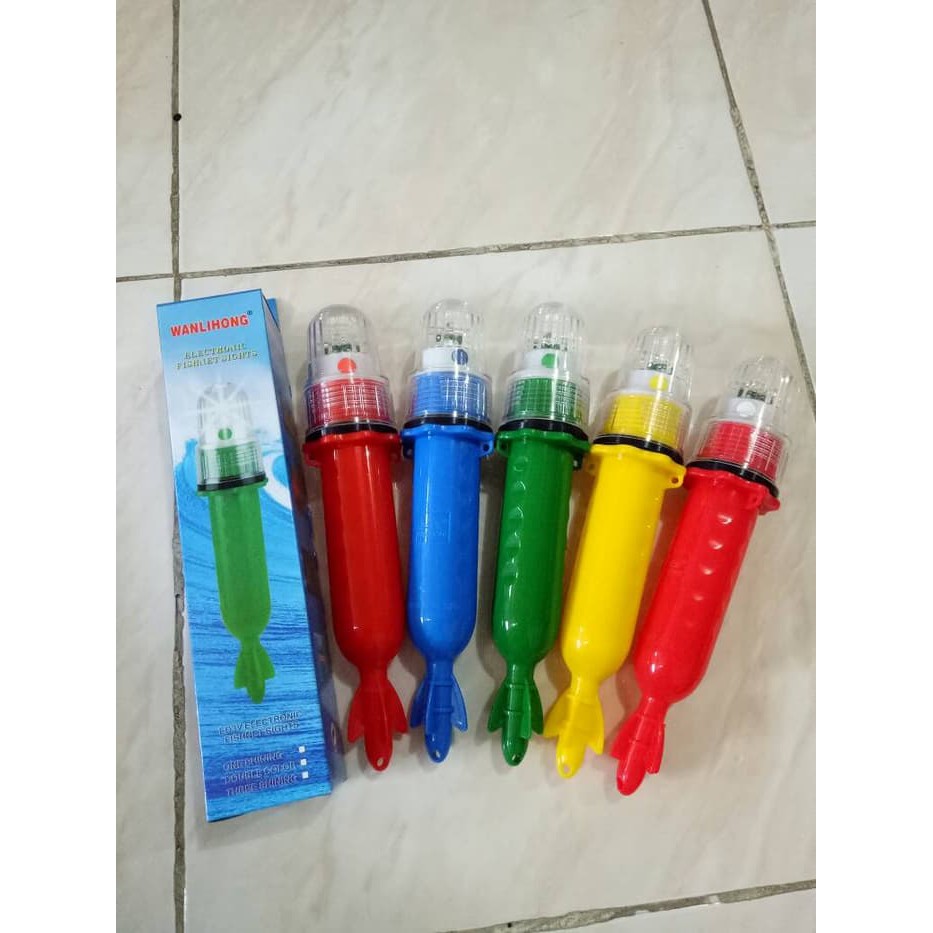 LAMPU TORPEDO NELAYAN 5 LED 2 BATERAI - LAMPU SINYAL KAPAL LAMPU JARING 1 WARNA WANLIHONG ORIGINAL