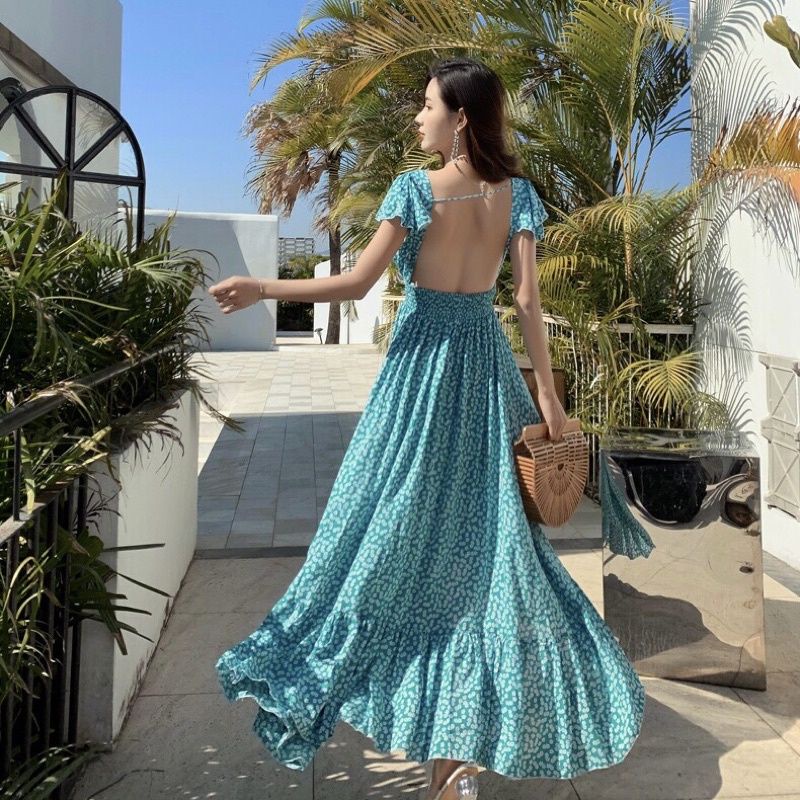 DRESS BACKLESS PANJANG WANITA DRESS PREWED ALA KOREA GAUN