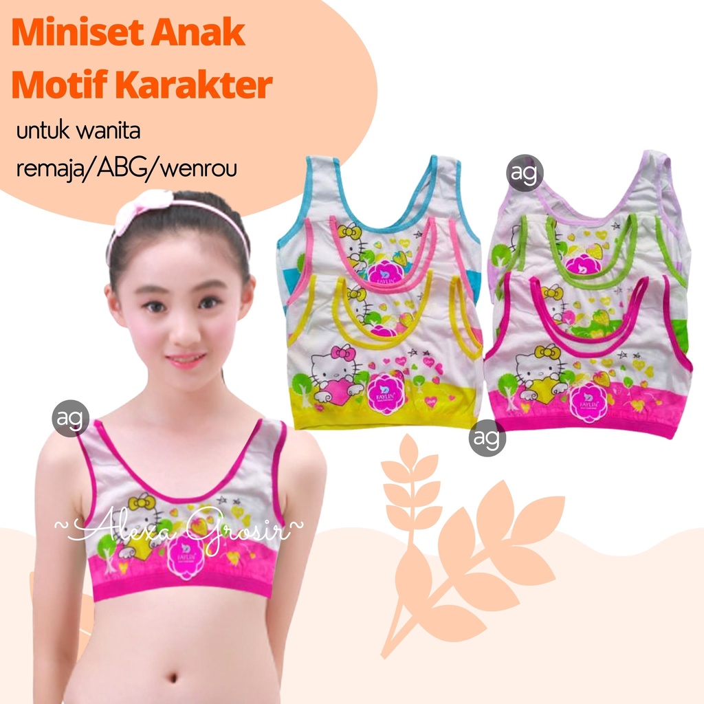 miniset anak ABG, bra motif karakter lucu wanita remaja ,wenrou, alexa