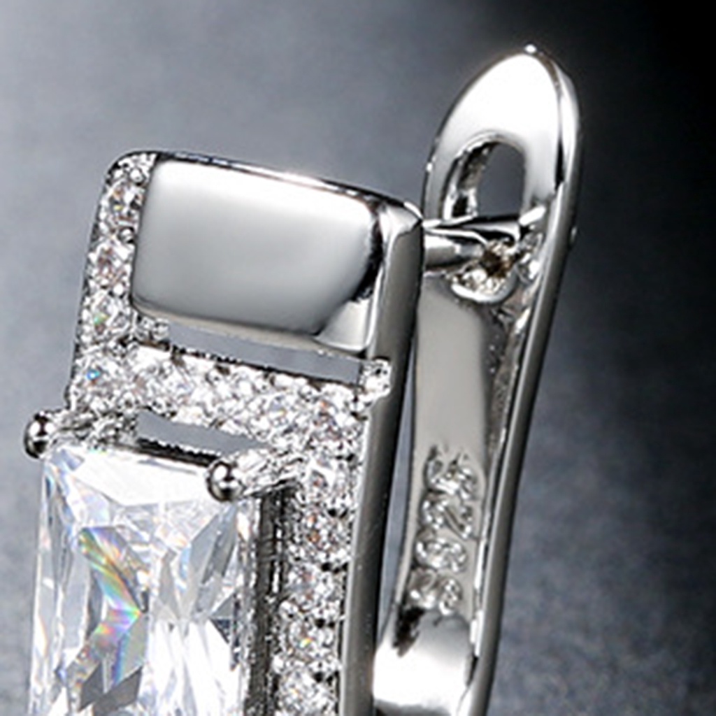 Hu Hu Hu Hu Hu Alat Bantu Pasang Kacamata♡ 1 Pasang Anting Stud Berlian Imitasi Bentuk Persegi Gaya Korea Untuk Perhiasan Harian