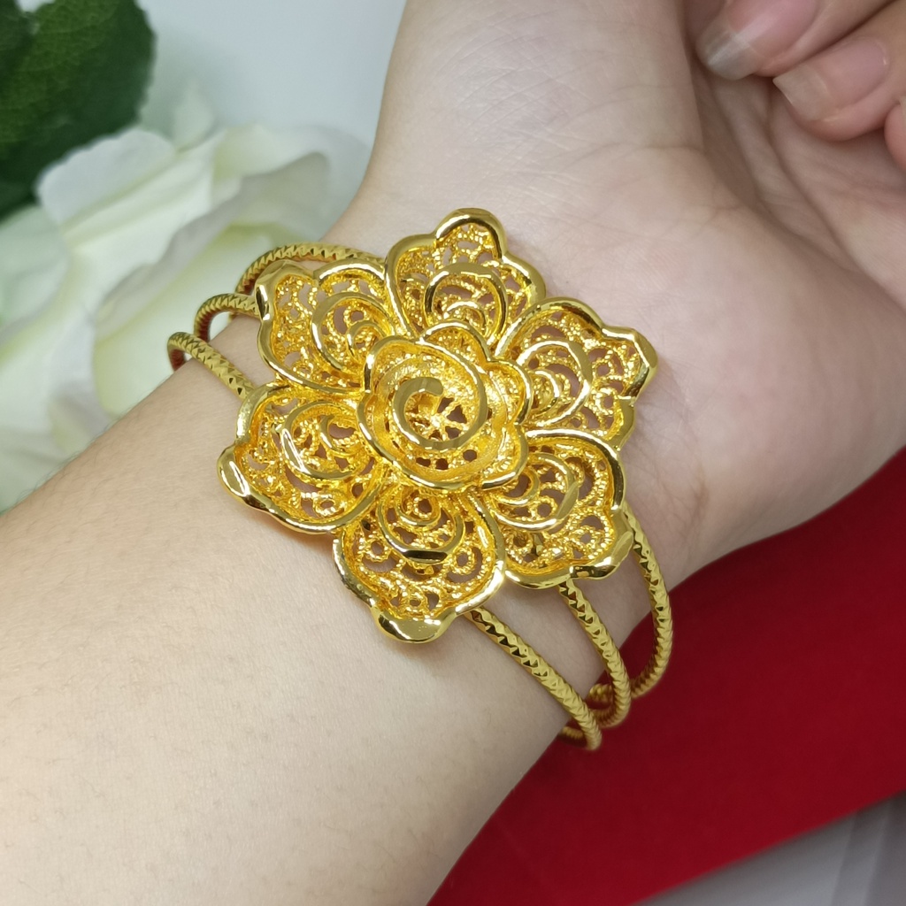 Gelang Tangan Titanium Bulat Bunga Kendari Gelang Dubai Lapis Emas 24karat Gold Dubai Xuping