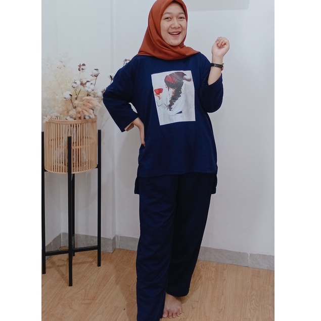 Netty Set / Set babyterry oversize lengan 3/4 x Celana panjang