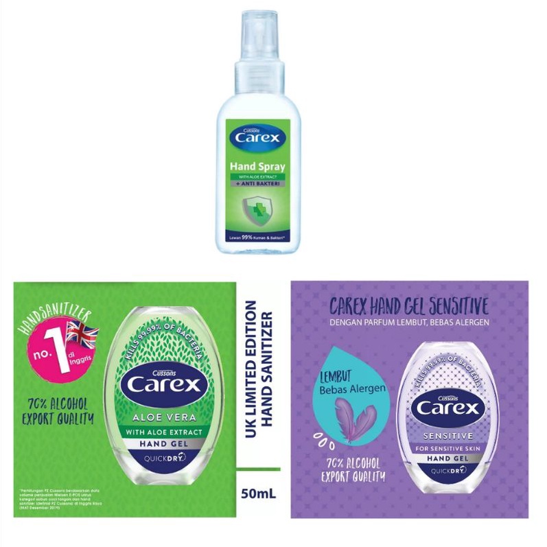 Cussons Carex Hand Gel / Spray Sanitizer 50ml 50 ml Handsanitizer Pembersih Tangan
