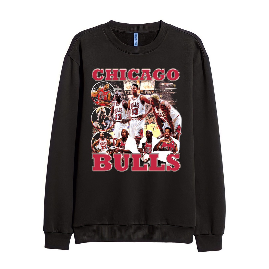 Psycho Crucify "Chicago Bulls" Crew Neck Sweater | Sweater Chicago Bulls | NBA | Jaket | Sweater Hitam | Vintage