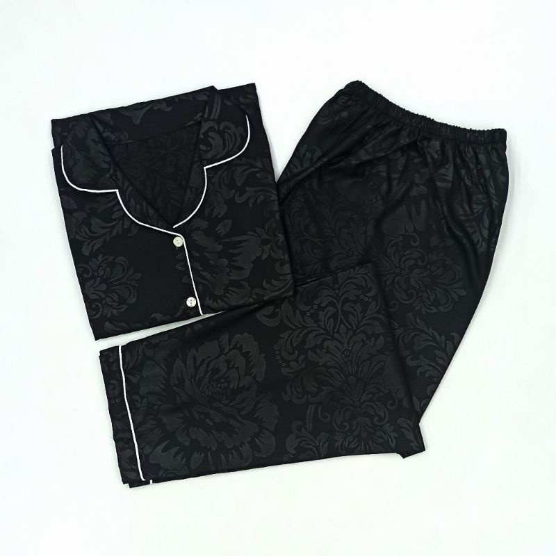 Baju Tidur Wanita / Piyama Wanita Tie Dye Set Motif Kekinian-Emboss Black