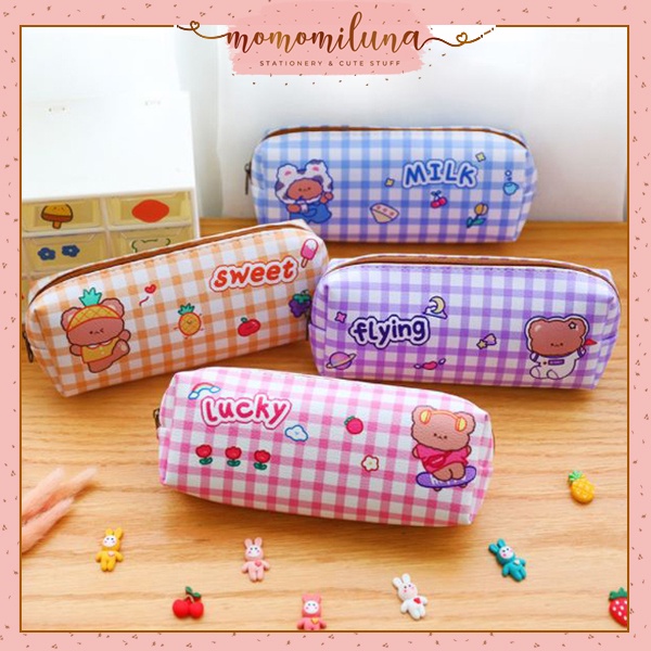 

Tempat pensil kotak pensil plaid gingham korean style beruang kotak-kotak bear lucu MK1152