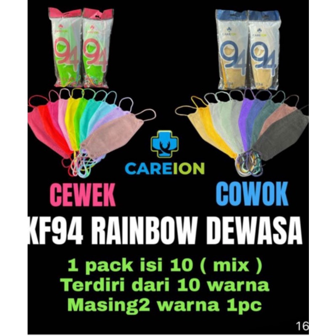 Masker KF94 rainbow warna mix isi 10pcs