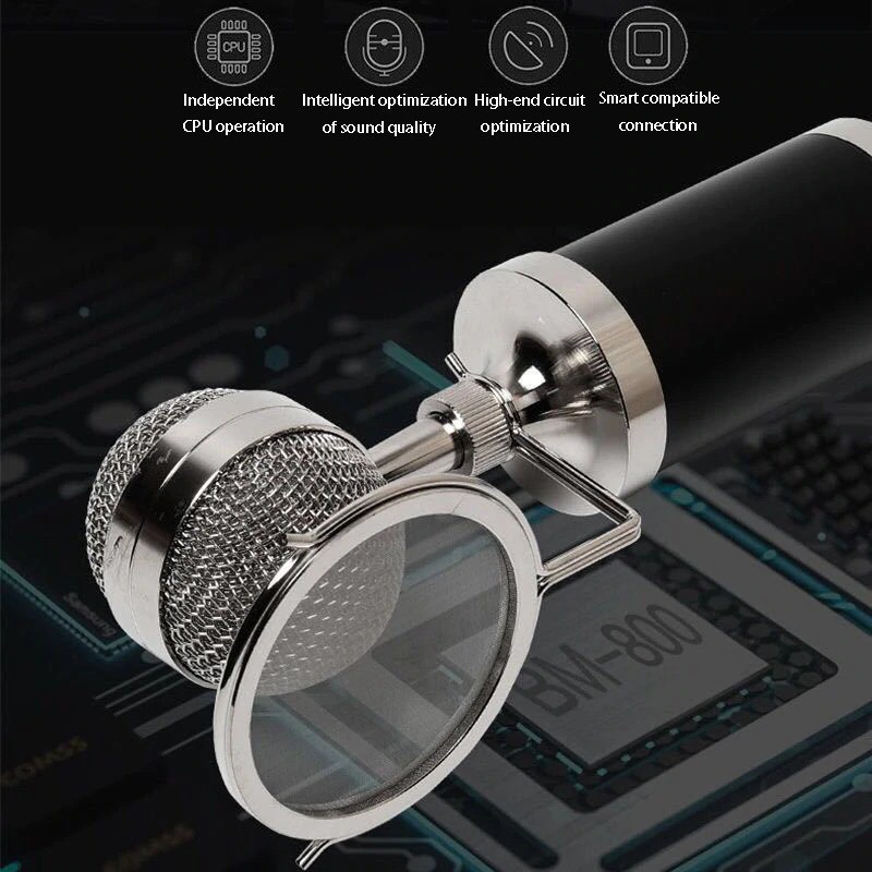 Mic BM8000 BM-8000 Condenser Microphone Podcast Karaoke + Shock Mount