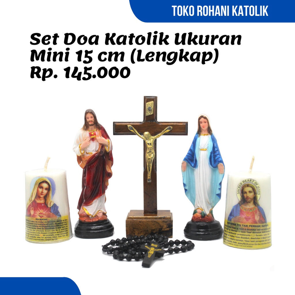 PAKET DOA KATOLIK (15 CM) / PATUNG BUNDA MARIA / SALIB DUDUK / ROSARIO KATOLIK / PATUNG YESUS