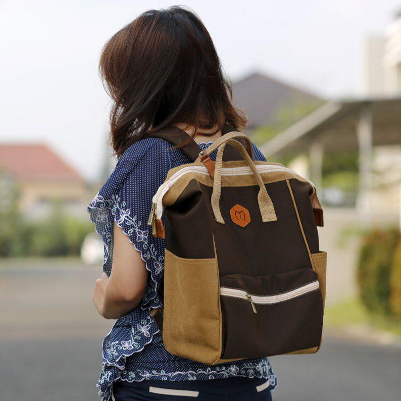 Tas Ransel Best Seller Mokamula Travola Brown, Backpack Traveling Free Rain Cover