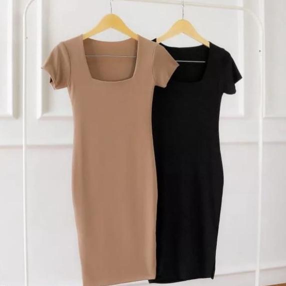 Dress Kerah Kotak Lengan Pendek Wanita/Dress Terbaru/Dress Polos/Dress Kerah Kotak/Dress Pendek Kera