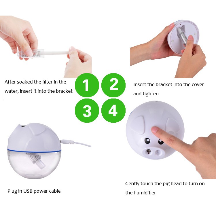 Cute Pig 2W Powered USB Humidifier with Colorful LED Lamp / pelembap udara