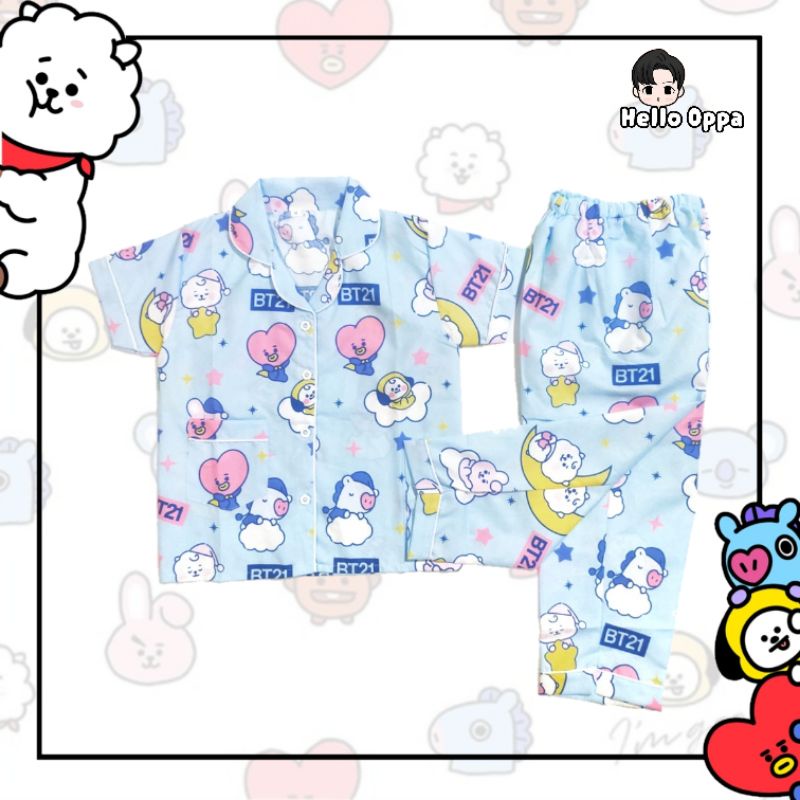 Piyama Anak BTS Karakter Chimmy Tata Cooky Koya Rj Mang Shooky Dreaming Blue