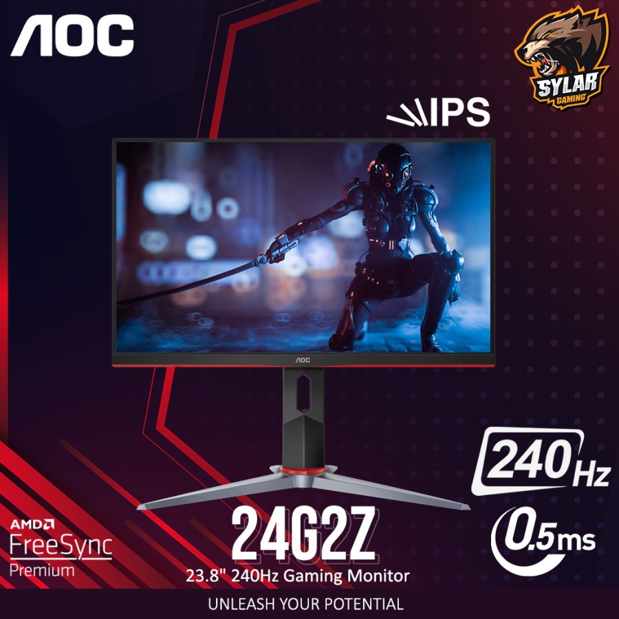 AOC 24G2Z 23.8" 240Hz FHD 1080p HDR 0.5ms IPS sRGB Gaming Monitor