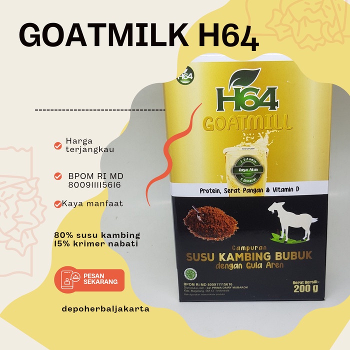 

Susu kambing gula aren non creamer Etawa H64 netto 200 gr Premium Goatmilk 80% susu etawa