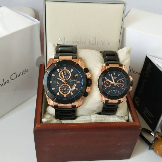 Jam tangan alexandre christie AC 6226 black rosegold couple