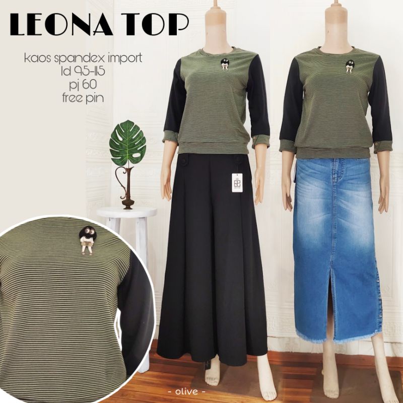 LEONA TOP KAOS SALUR SPANDEK IMPORT CASUAL DAILY MODIS KEKINIAN TERBARU TEBAL MF TIRAMISU TIFFANY MI