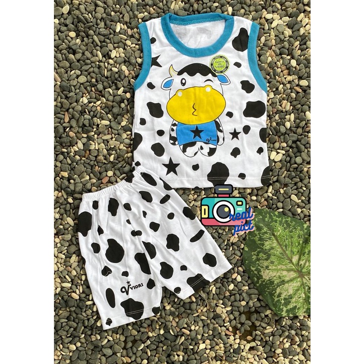 baju anak lucu murah motif cow setelan kutung 3-18bulan