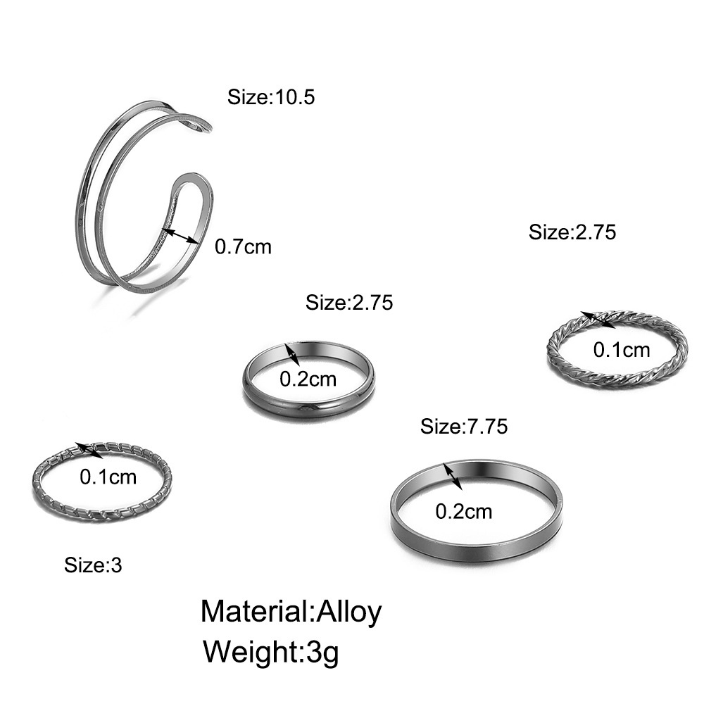 5pcs Cincin Midi Gaya Retro Punk Vintage Minimalis Bahan Metal Untuk Wanita