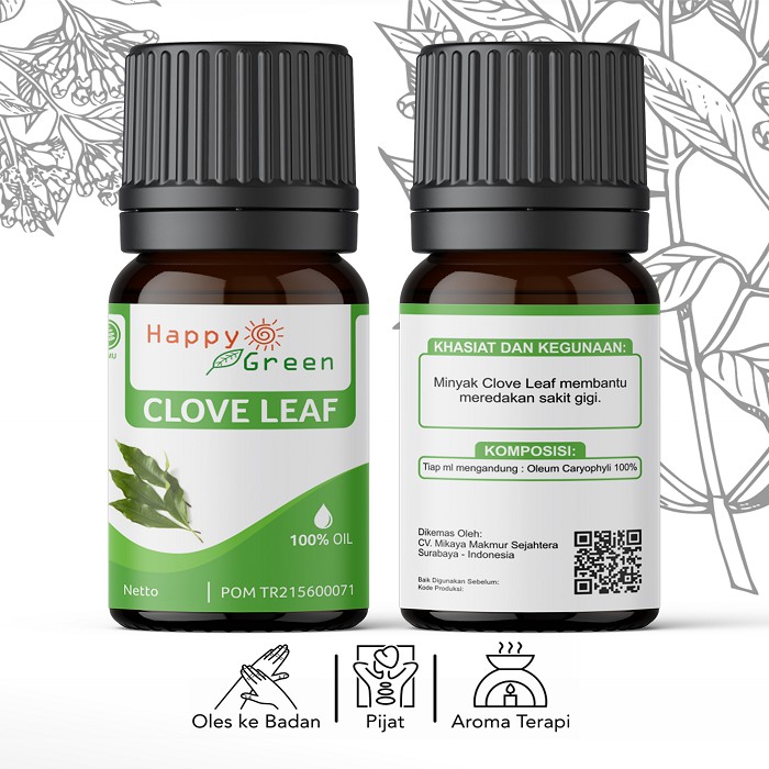 BPOM Happy Green Clove Leaf Essential Oil  Minyak Atsiri Daun Cengkeh 100%Murni Garansi Uang Kembali