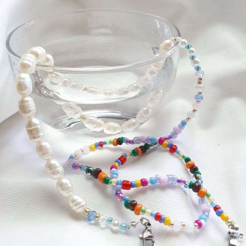 tali masker mutiara / mask strap pearl /mutiara asli Mix beads half pearl