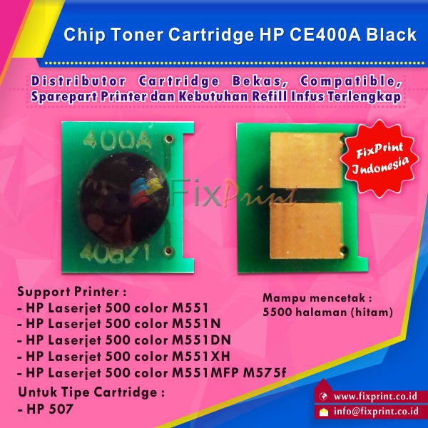 Chip Toner Cartidge HP CE400A 507 Black, Printer HP Laserjet 500 Color M551 Murah