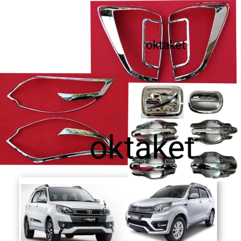 paket lengkap Garnish depan belakang outer handle tank Cover Rush Terios 2015 2016 2017 chrome