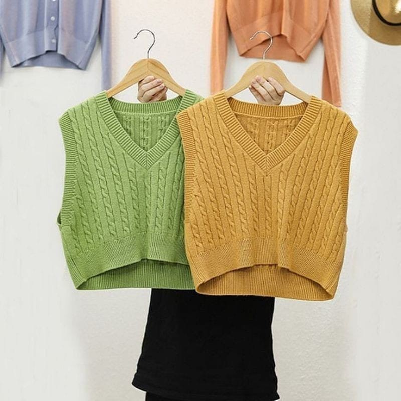 cardigan mix colour ,crop korean end rompi Rajut Andin Delmi Vest Rompi Rajut Wanita Motif Cable Honey Knited Wear