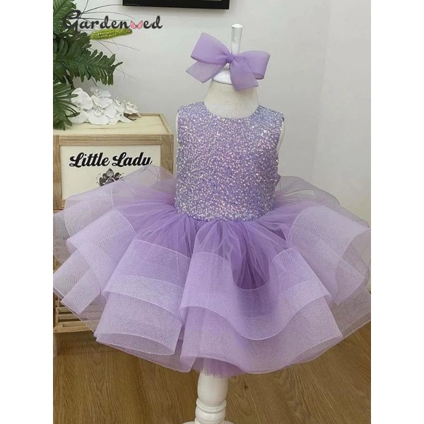 DRESS SEQUIN LILAC UNGU GAUN ANAK PEREMPUAN GAUN PESTA ULANG TAHUN BAYI PEREMPUAN DRESS ANAK HAMPERS