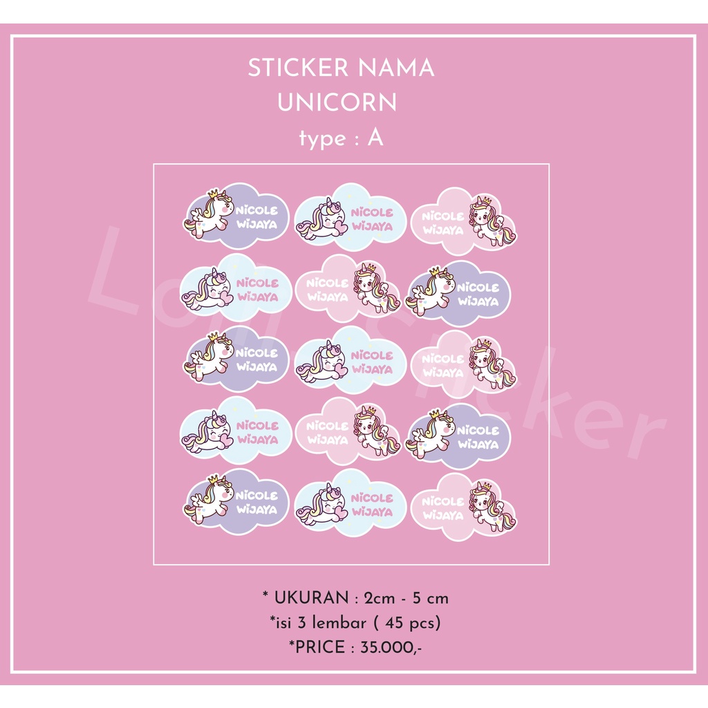 

RK Sticker Nama Anak Motif UNICORN lucu type A label nama anak Sticker Label Nama